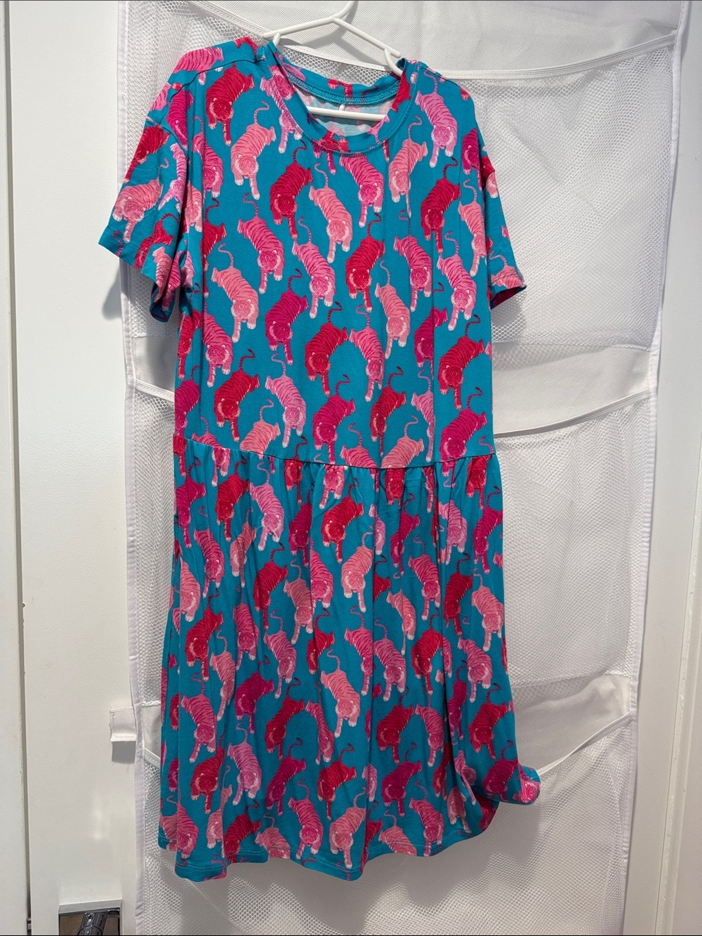 Posh Peanut Teal Dress with Pink & Red Cat Print